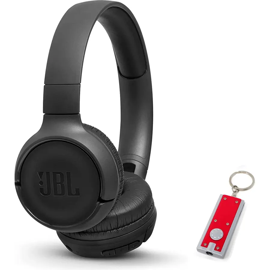 JBL Tune 500BT - On-Ear Wireless Bluetooth Headphones, Includes LED Flashlight Key Chain Bonus (Black) (JBL TUNE 500BT + LED)