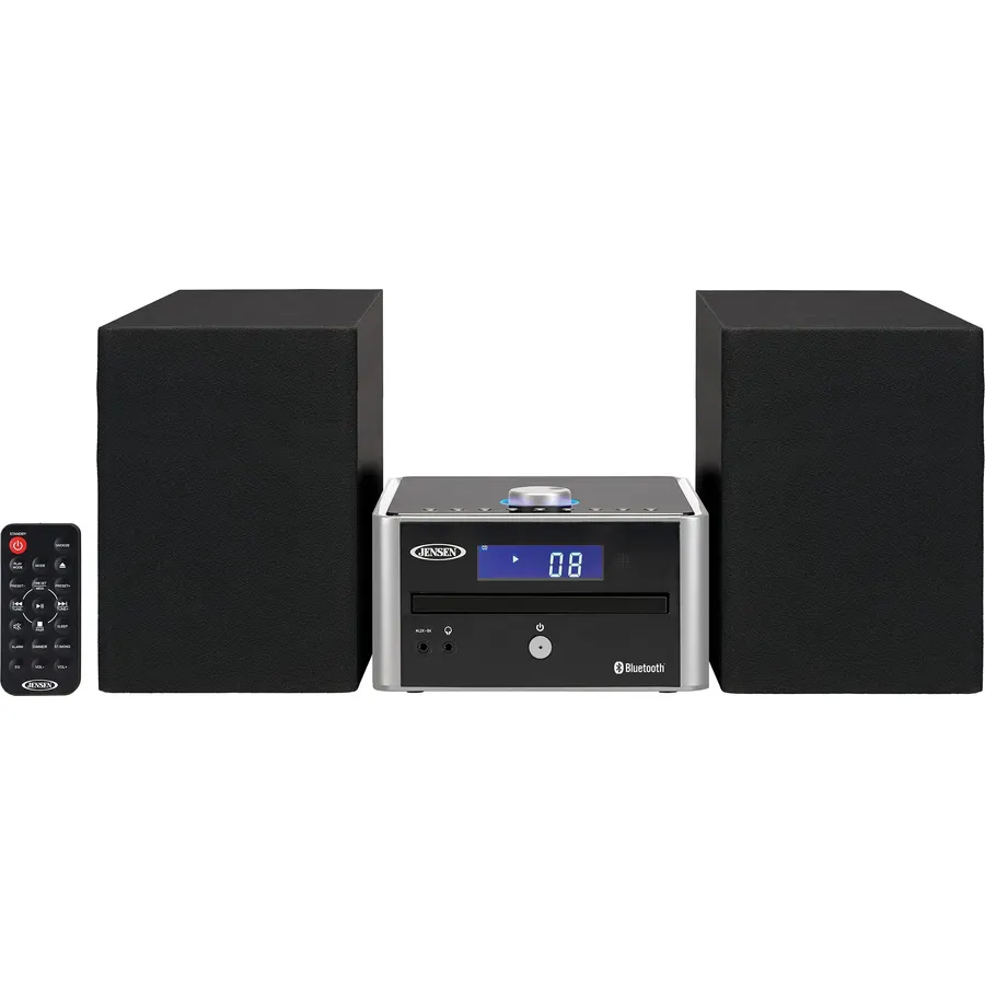 Jensen JBS-210 3-Piece Home Compact Bluetooth Stereo Shelf System, CD Player, Digital AM/FM Stereo with Speakers, Aux-in, & Remote Control Included (Black/Silver)