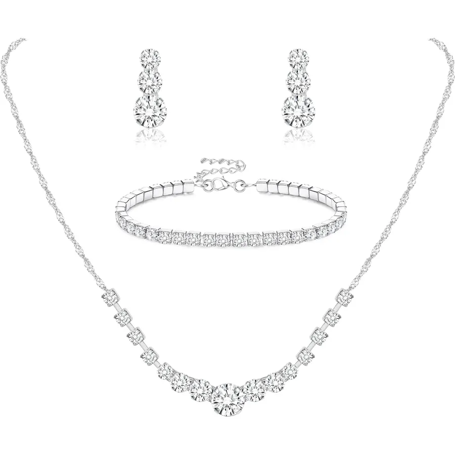 Yonamix Gold Jewelry Set Wedding Rhinestone Necklace Sets for Women