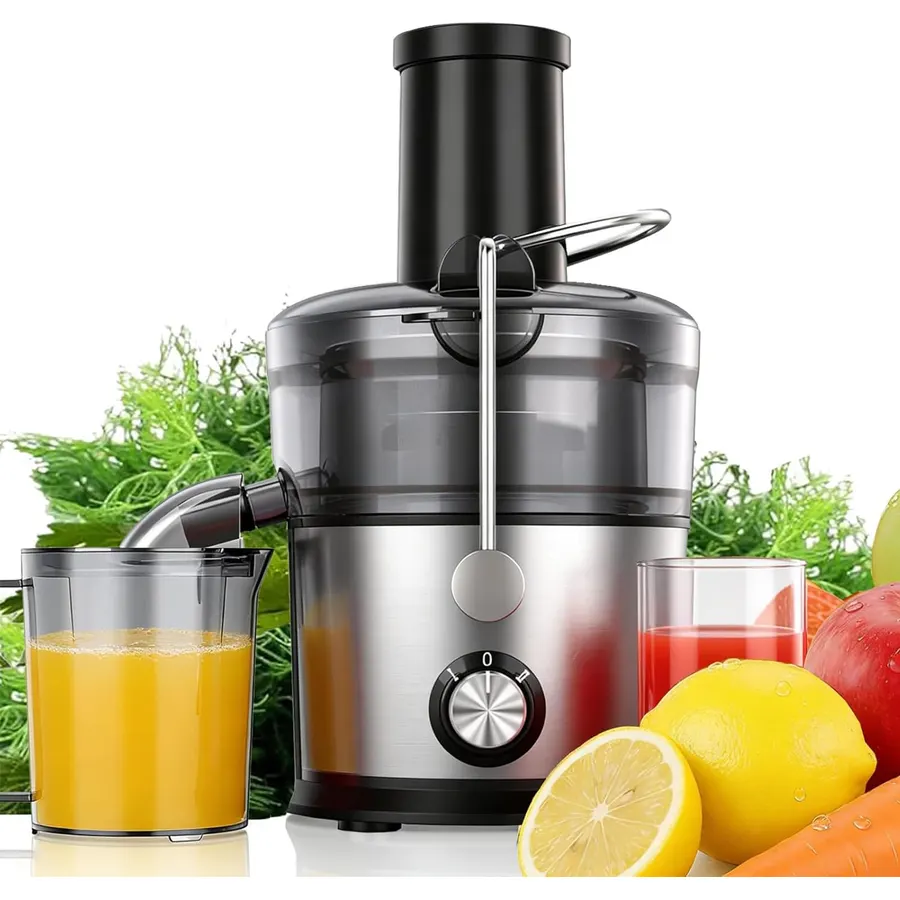 Juicer Machines, 1200W Centrifugal Juicer Extractor with 3" Feed Chute, Dual Speeds, Heavy Duty Full Copper Motor, 35oz Large Juice Jug, Stainless Steel, Silver