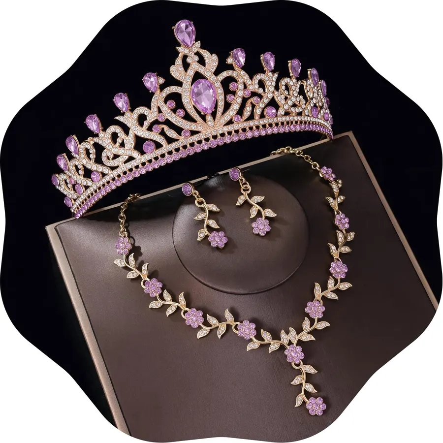 Kamirola Crystal Bridal Tiara Crown Necklace Earrings Jewelry Set