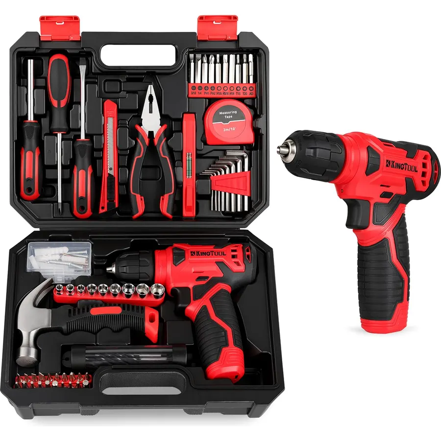 KingTool Tool Kit with 8V Cordless Drill, 156 Piece Tool Set for Home & DIY
