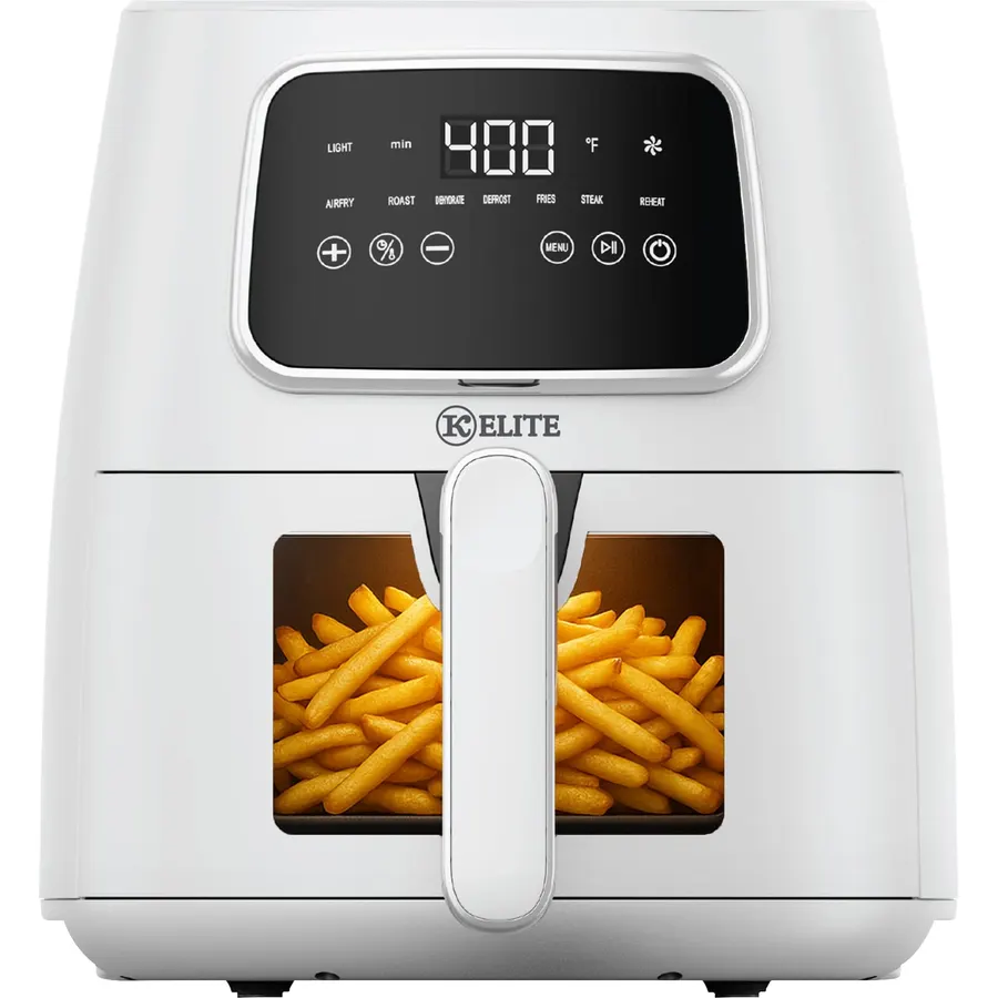 Kitchen Elite 5.5 Qt Digital Air Fryer, Countertop Cooker, 5 Presets, White