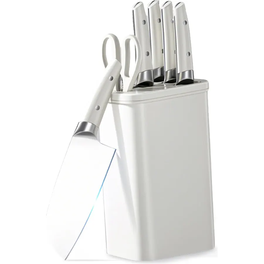Knife Set, Kitchen Knife Set with Block, 6 Pieces Professional Chef Knives Set Ergonomic Handle, Stainless Steel Knife Block Set for Kitchen, Ultra-sharp Blades Cutlery Set for Cooking (White)