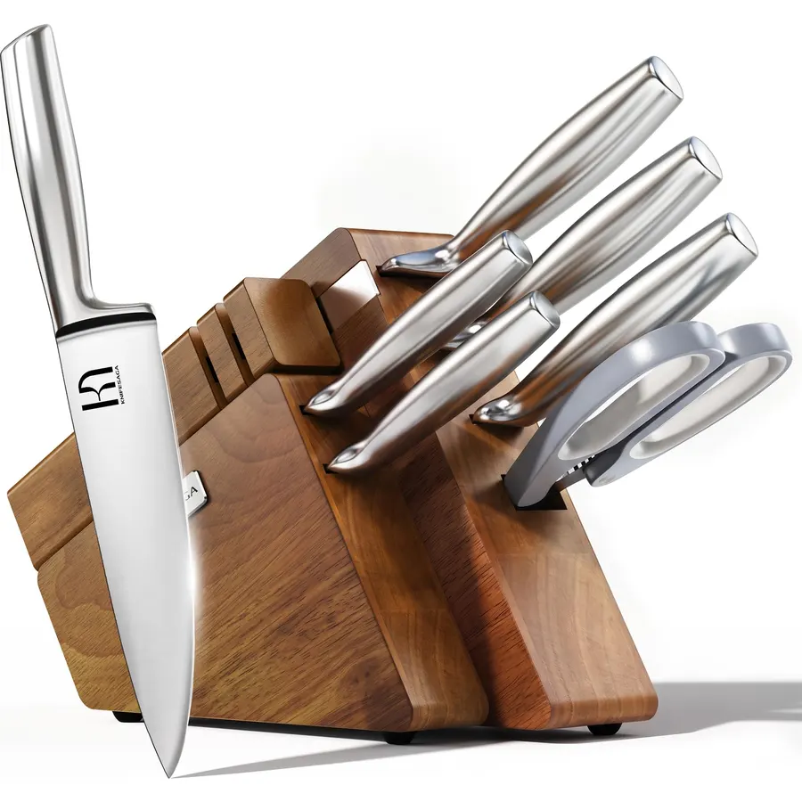 KnifeSaga 8-Piece Knife Set with Block and Magnetic Detachable Sharpener