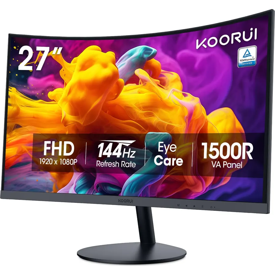 KOORUI 27 Inch Curved Computer Monitor, FHD 144Hz VA 1500R Office Monitor