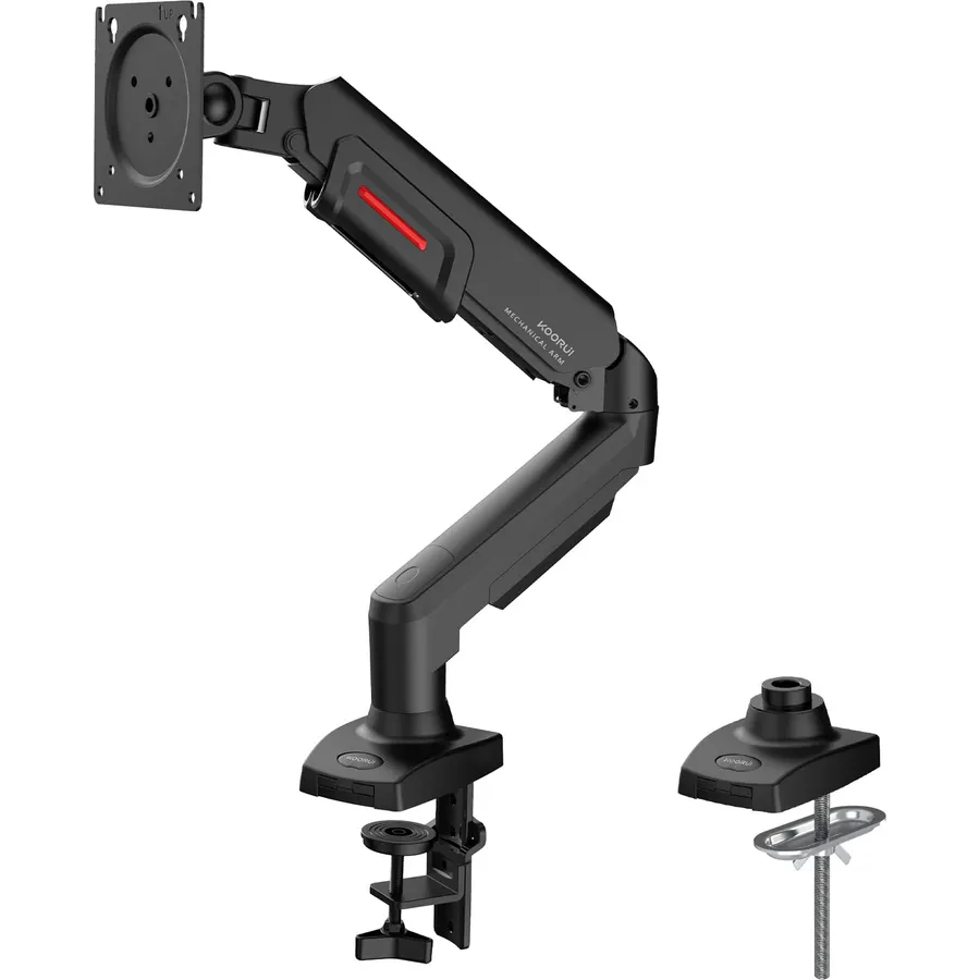 KOORUI Single Monitor Mount, Adjustable Gas Spring, Vertical Swivel Arm Fits 17-32 Inch, up to 19.8lbs, Stand With Clamp/Grommet Mounting Base, KR20Y