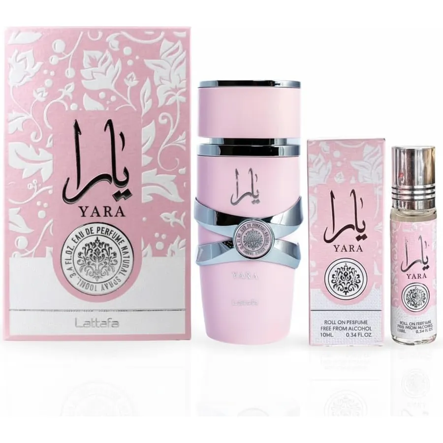 Lattafa Yara 2-piece Fragrance Bundle for Women (3.4 Oz Eau de Parfum Spray + 0.34 Oz Concentrated Perfume Oil)