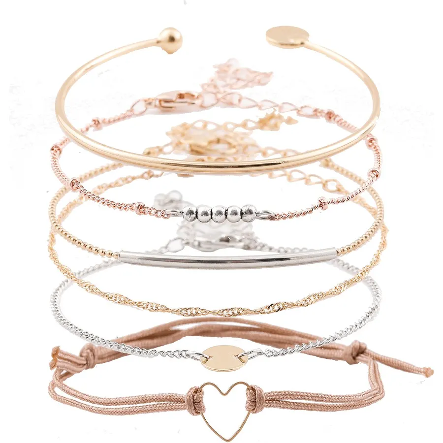 Layered Bracelet Set Assorted Beaded Bracelet Multiple Stackable Wrap Bangle Jewelry Adjustable