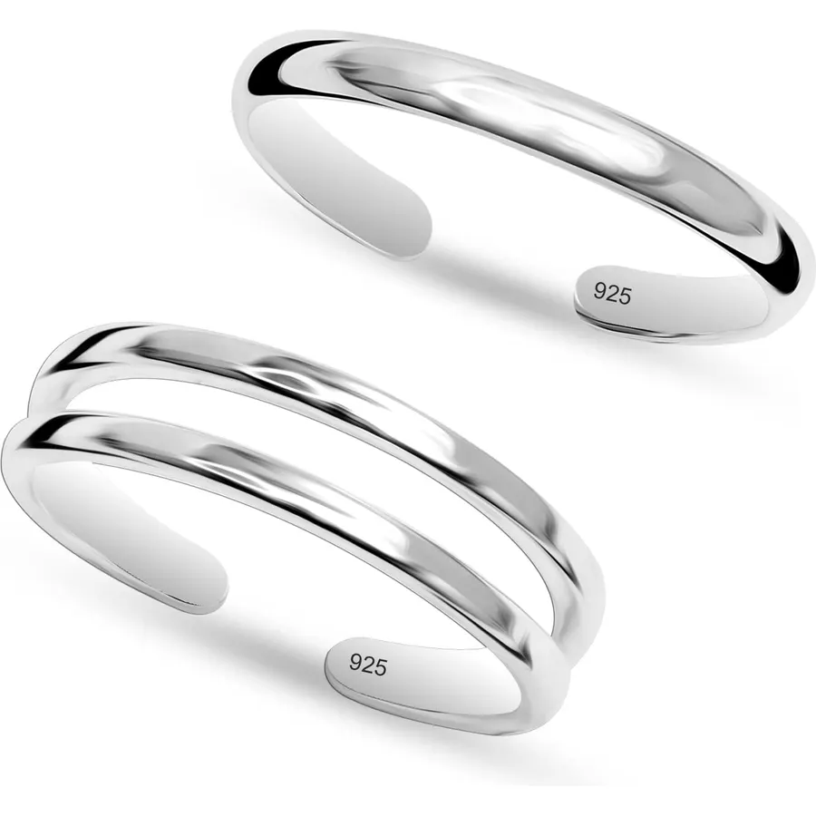 LeCalla 925 Sterling Silver Open Toe Rings Set for Women Adjustable Minimalist Toe Rings Summer Beach Foot Jewelry