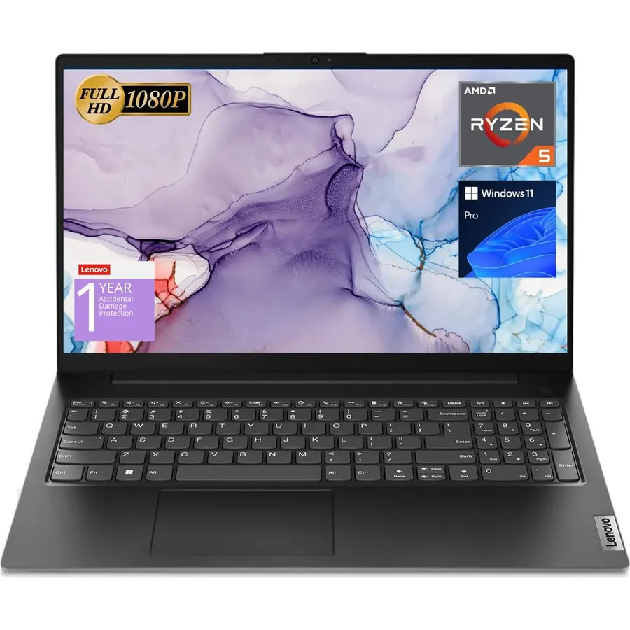Lenovo V15 Laptop, 15.6" FHD Display, AMD Ryzen 5 5500U Hexa-core Processor (Beat Intel i7-1065G7), 16GB RAM, 512GB SSD, HDMI, RJ45, Numeric Keypad, Wi-Fi, Windows 11 Pro, Black