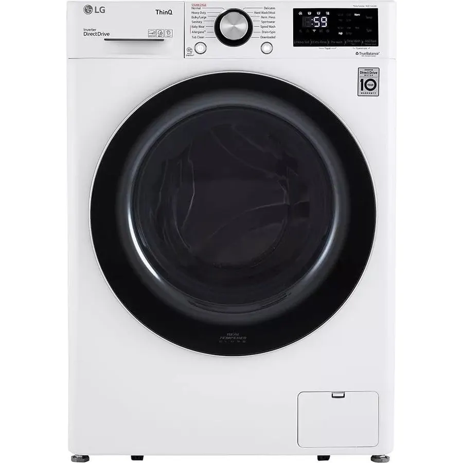 LG 24 in. Wide 2.4 Cu. Ft. Compact Stackable Front-Load Washer – White, Steam Cleaning, AI Fabric Sensor, Smart Pairing Compatible