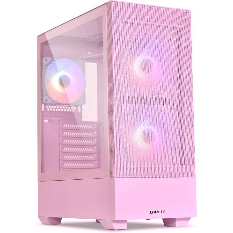 LIAN LI High Airflow ATX PC Case, RGB Gaming Computer Case, Mesh Front Panel Mid-Tower Chassis w/ 3 ARGB PWM Fans Pre-Installed, USB Type-C Port, Tempered Glass Side Panel (LANCOOL 205 MESH C, Pink)