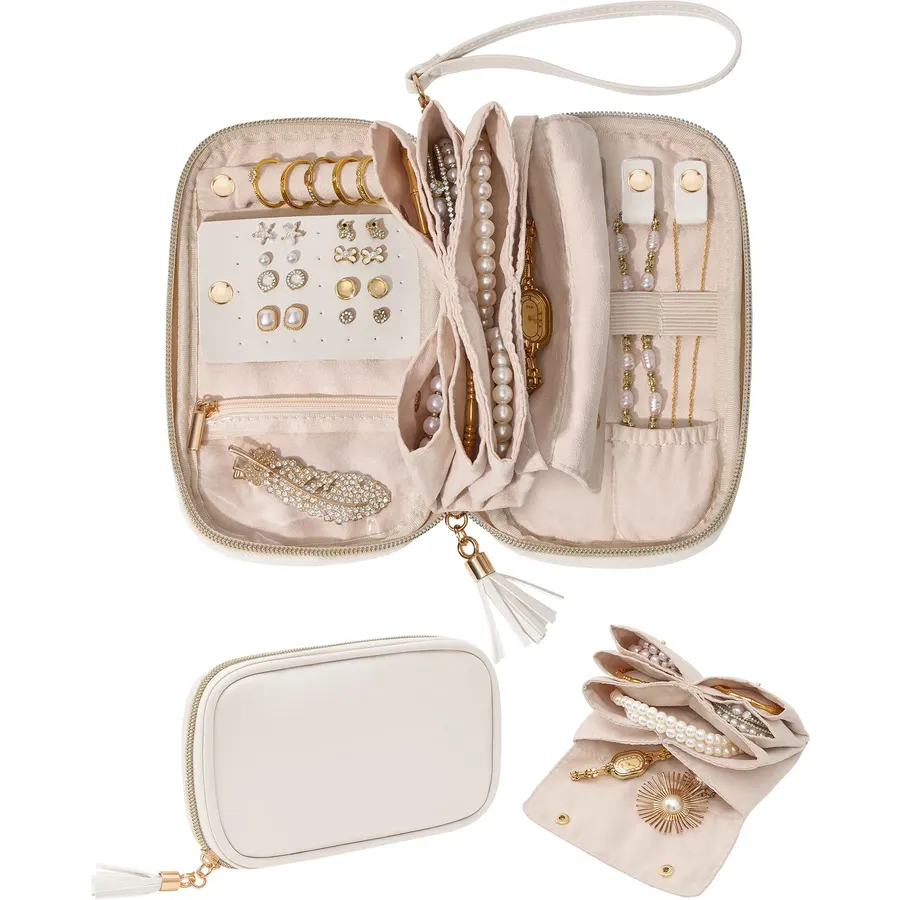 Lolalet Travel Jewelry Case Organizer, Ultra-Slim Soft Pouch -Oatmeal
