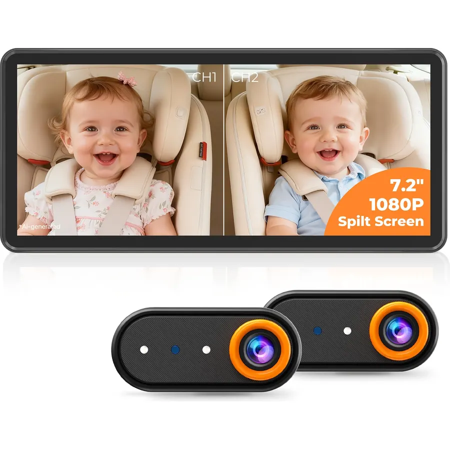 LUCKVIEW BM5PRO Dual Baby Car Camera, 7.2" 1080P Split Monitor