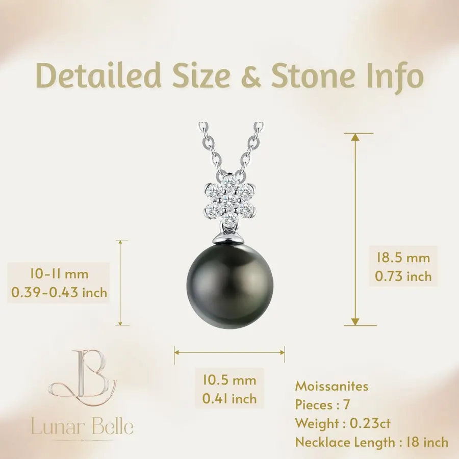 Lunar Belle Black Pearl Drop Pendant with Moissanite Flower Design, 925 Sterling Silver Jewelry, Wedding Gift for HerWoemn Girlfriend Birthday (Deep Sea Blossom)