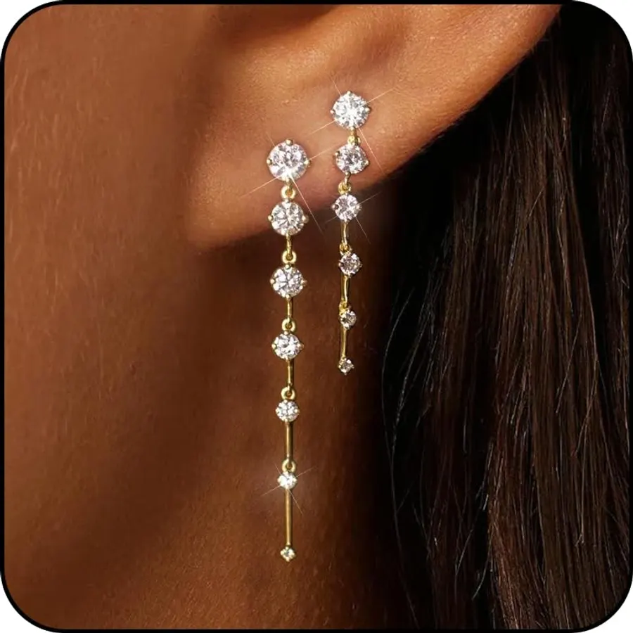 Pearl Earrings for Women, Dainty Wedding Bridal Earrings 14k Gold Plated CZ Pearl Drop Earrings for Women Trendy Hypoallergenic Unique Gold Drop Earrings Fashion Prom Jewelry