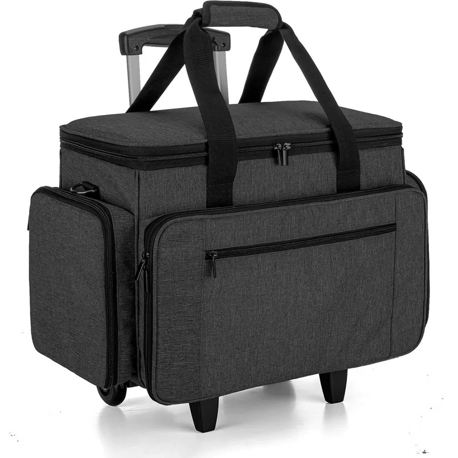 AMOIGEE Full-Open Rolling Sewing Machine Case with Wheels& Detachable Dolly