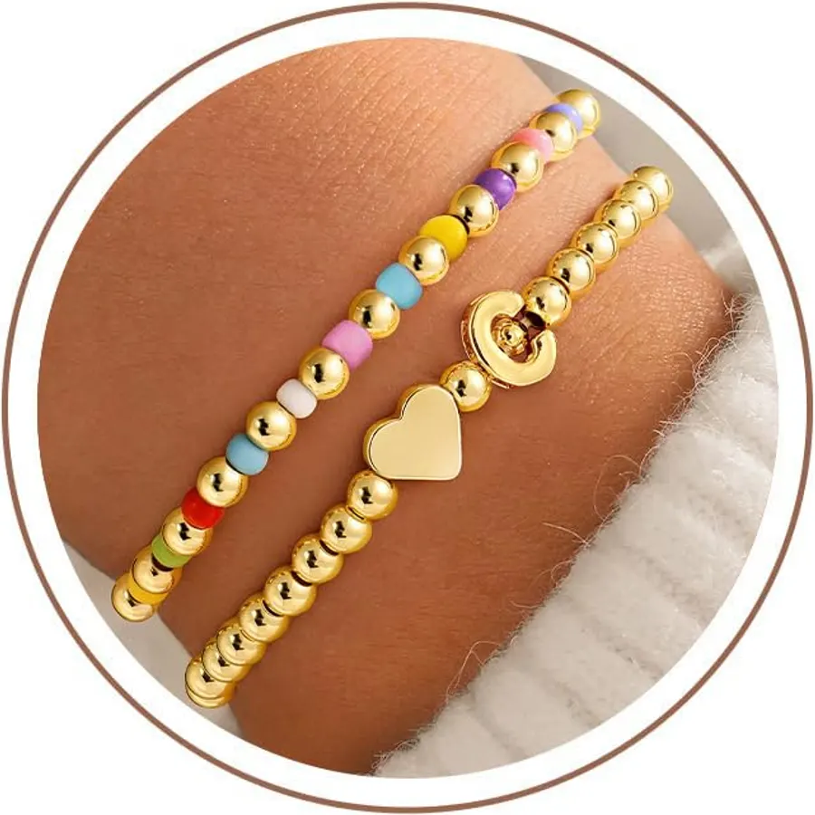 M MOOHAM Colorful Beaded Initial Bracelets for Girls Gifts, A-Z Bracelets