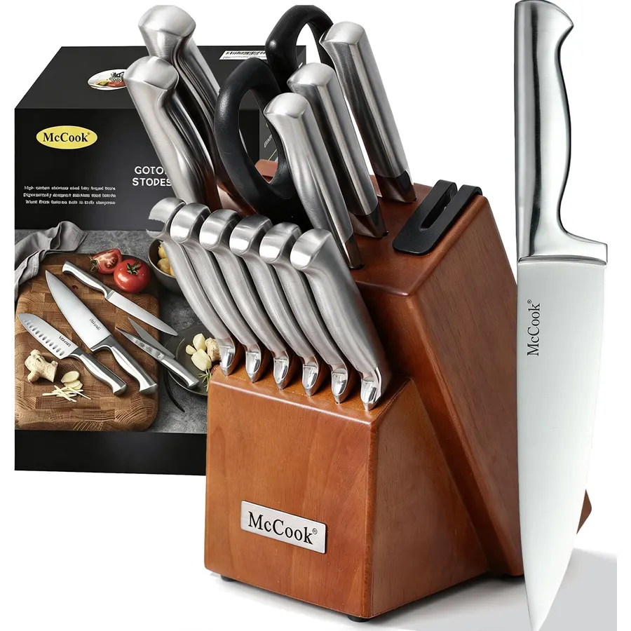 Marco Almond Knife Set w Block Kitchen Knife Set Built-in Sharpener