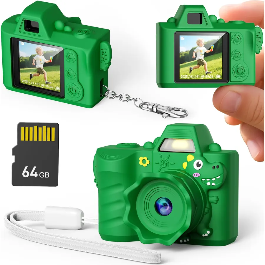 Mini Camera for Kids, 1080P Pocket Digital Camera with 64GB Card(Green)