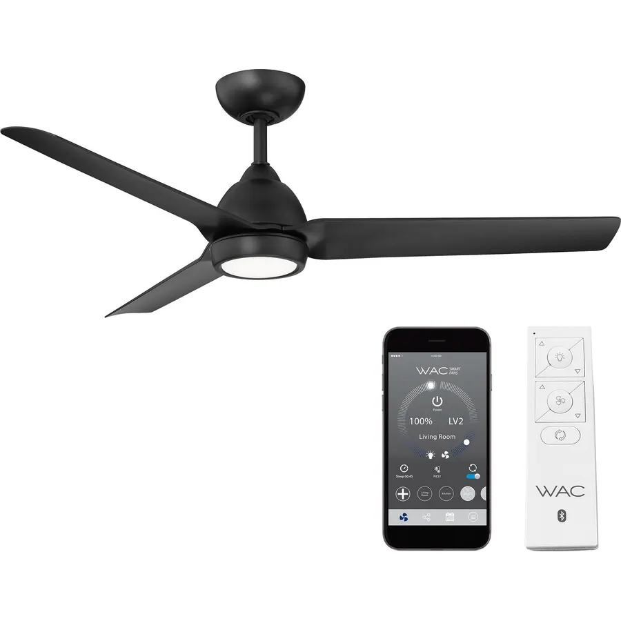 Mocha Indoor/Outdoor 3-Blade Smart Compatible Ceiling Fan 54in Matte Black with 3000K LED Light Kit and Remote Control with Wall Cradle. Works with iOS/Android, Alexa, and Google Assistant.