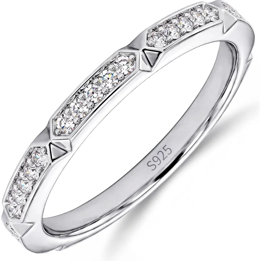 Moissanite Wedding Bands for Women Silver Eternity Rings 18K