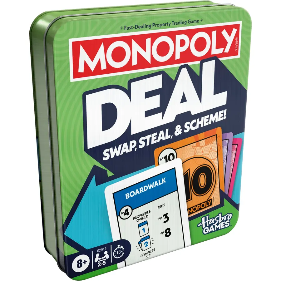 Monopoly Deal Card Game in Collectible Storage Tin | Ages 8+ | 2-5 Players | 15 Mins. | Fun Family Games for Kids, Teens, and Adults | Travel Games (Amazon Exclusive)