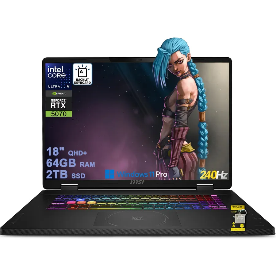 msi Crosshair 18 HX AI Gaming Laptop 18" QHD+ 240Hz 100% DCI-P3 Intel 24-core Ultra 9 275HX (>i9-14900HX) 64GB DDR5 2TB SSD GeForce RTX 5070 (Up to 798 AI Tops) RGB Backlit WiFi6E Win11Pro ICP Acc