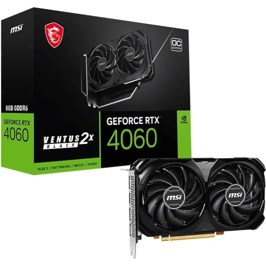 MSI GeForce RTX 4060 Ventus 2X Black 8G OC Gaming Graphics Card - 8GB GDDR6X, PCI Express Gen 4, 128-bit, 3X DP v 1.4a, HDMI 2.1a (Supports 4K & 8K HDR)