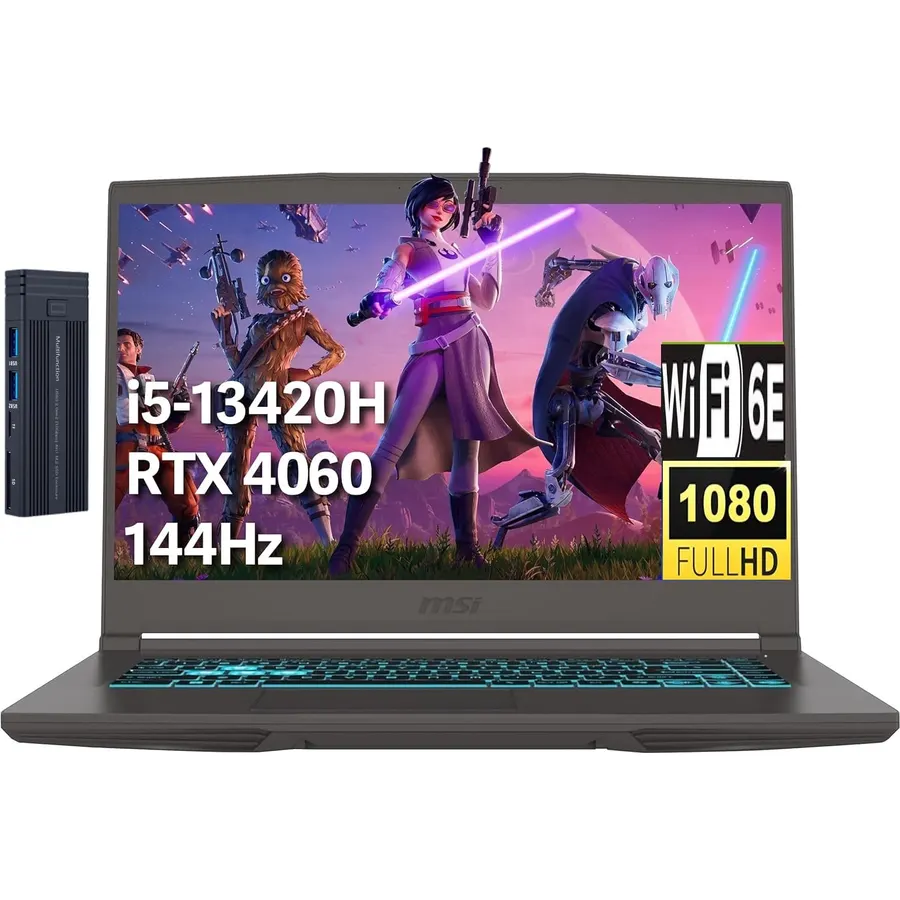 msi Thin 15.6" FHD Gaming Laptop, Intel Core i5-13420H, NVIDIA GeForce RTX 4060, 64GB RAM 2TB PCIe SSD, 256gb 9H Docking Station, Wi-Fi 6E, Bluetooth 5.3, Backlit Keyboard, Windows 11 Home, Gray