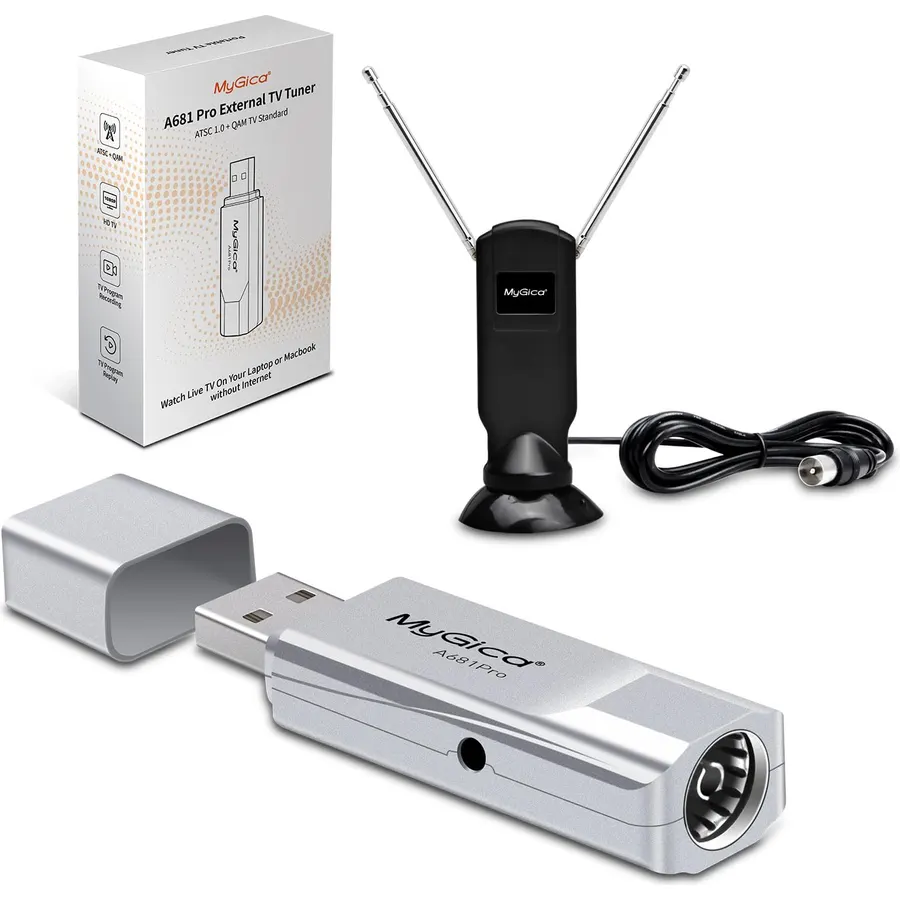 Mygica A681 Pro External TV Tuner, Digital HDTV USB Stick Dongle, ATSC 1.0 and QAM TV Format, Compatible with MacBook and Windows PC - Silver