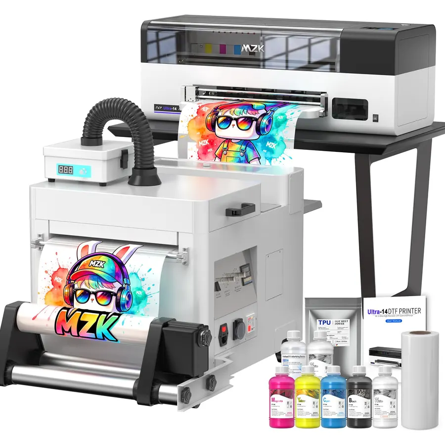 MZK 14''A3 DTF Printer Bundle With F1080 Printhead,2X Speed vs L1800/R1390,One-Click Printhead Moisturizing+24/7 Auto-Cleaning+White Circulation+Ink Anti-Clog Design,5" Smartscreen,2-Year Ink Included