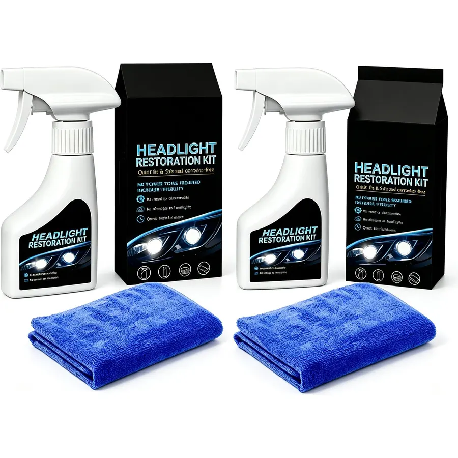 Nano Headlight Restoration Kit, No Electric Polishing Tools Needed, Headlight Cleaner Polish Liquid, Repairs Yellowing and Oxidation Haze, Comes with Sponge and Towel, Single Pack (2PC)