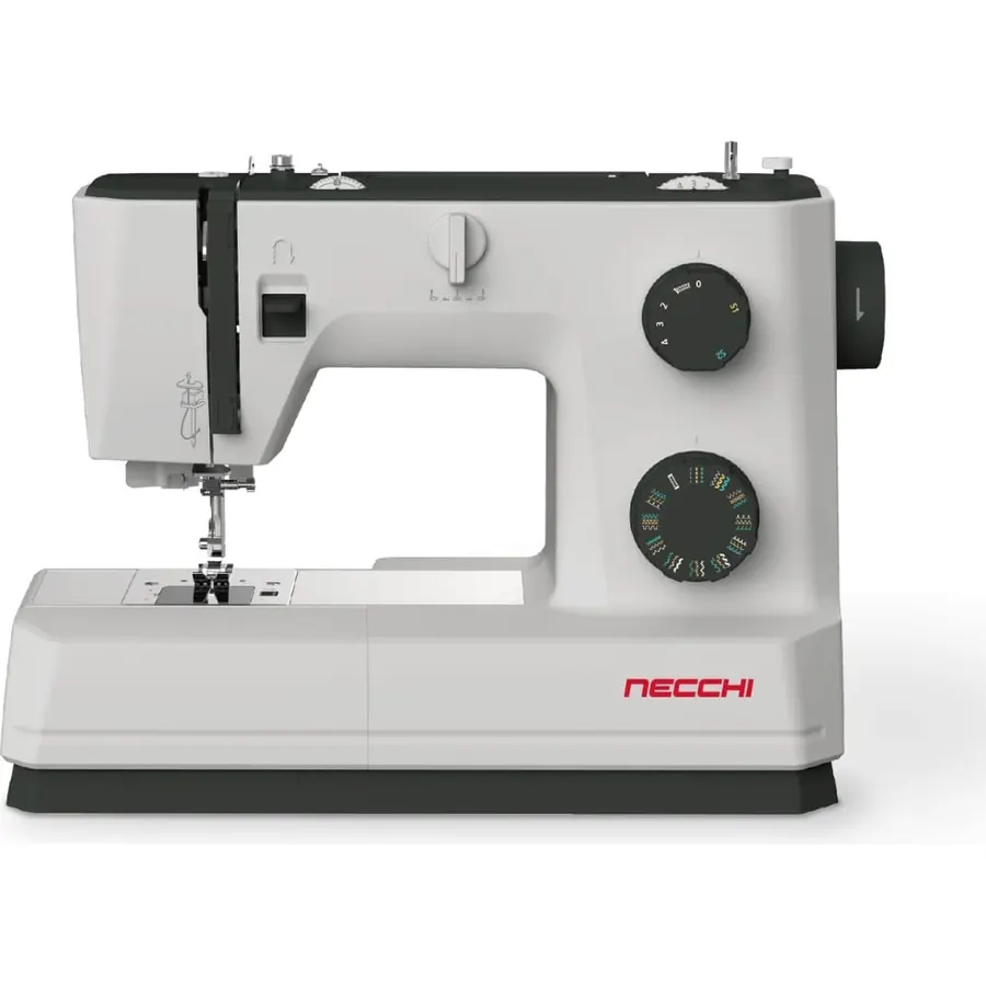 NECCHI Q132A Sewing Machine with Extension Table, Italian Designed, Stainless Steel Metal Bedplate, 32 Built-In Stitches, Accessory Kit Included.