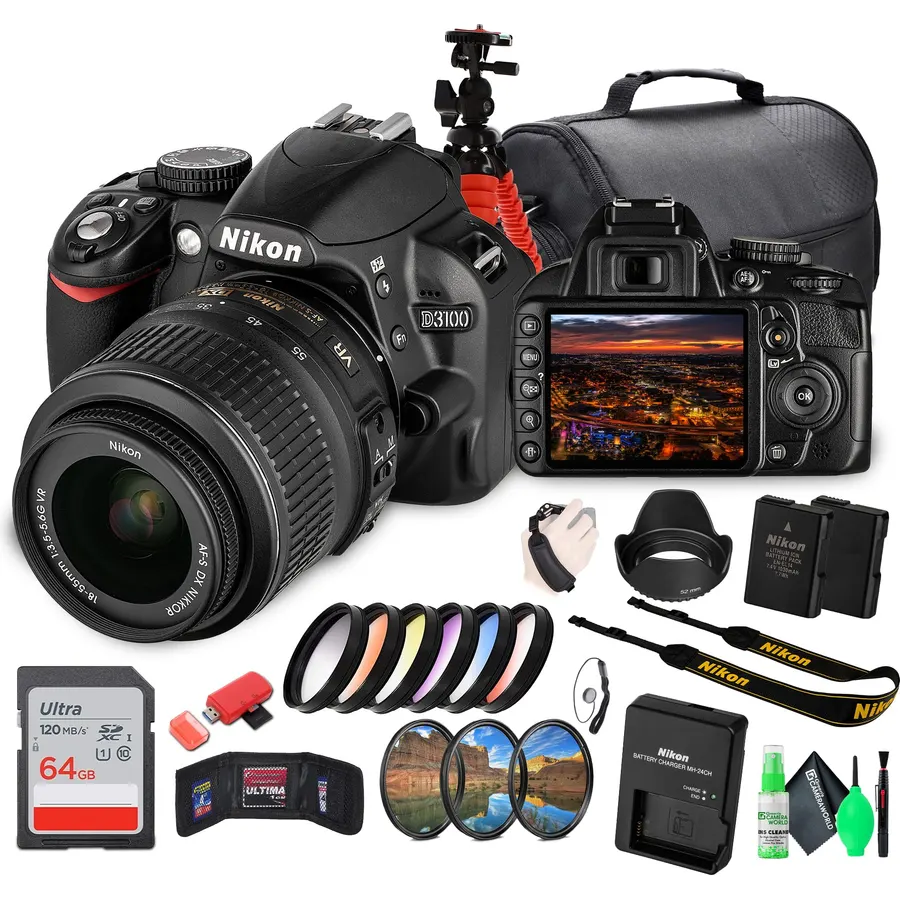 Nikon D3100 DSLR Camera with 18-55mm Lens (25472) & Cleaning Kit Bundle