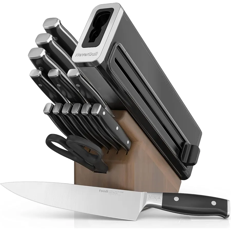Ninja® NeverDull™ 15-Pc Wood Series Knife Block, Stainless/Walnut, K52015