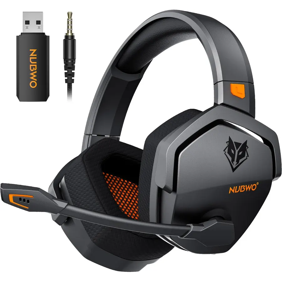 NUBWO Wireless Gaming Headset with Mic for Ps5 Ps4 PC, Zero Interference, 100-Hour Battery All-Day Play, 23ms Sync​ for Fortnite & Call of Duty/FPS Gamers, Triple Mode All Devices Compatible - Orange