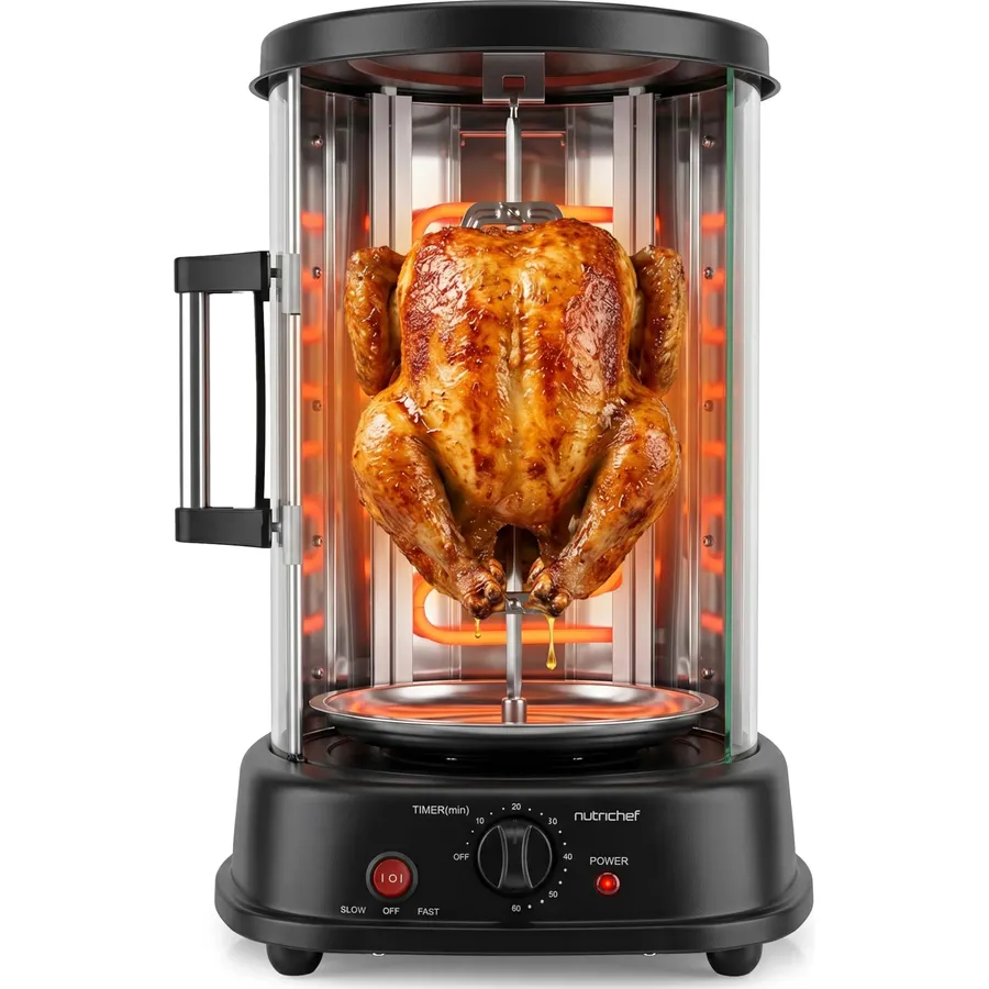 NutriChef Countertop Vertical Rotating Oven - Rotisserie Shawarma Machine, Kebob Machine, Stain Resistant & Energy Efficient W/Heat Resistant Door, Includes Kebob Rack with 7 Skewers