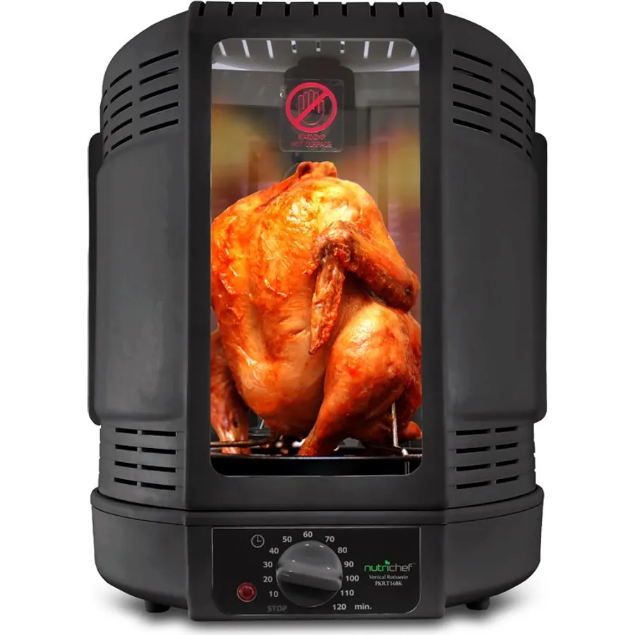 NutriChef Vertical Countertop Rotisserie Oven Roaster, Rotating Shawarma And Kebab Machine with Skewer and Rack, Basket Tower, Roasting Rack, Poultry Tower, Drip Tray, For Meat Chicken Turkey Lamb