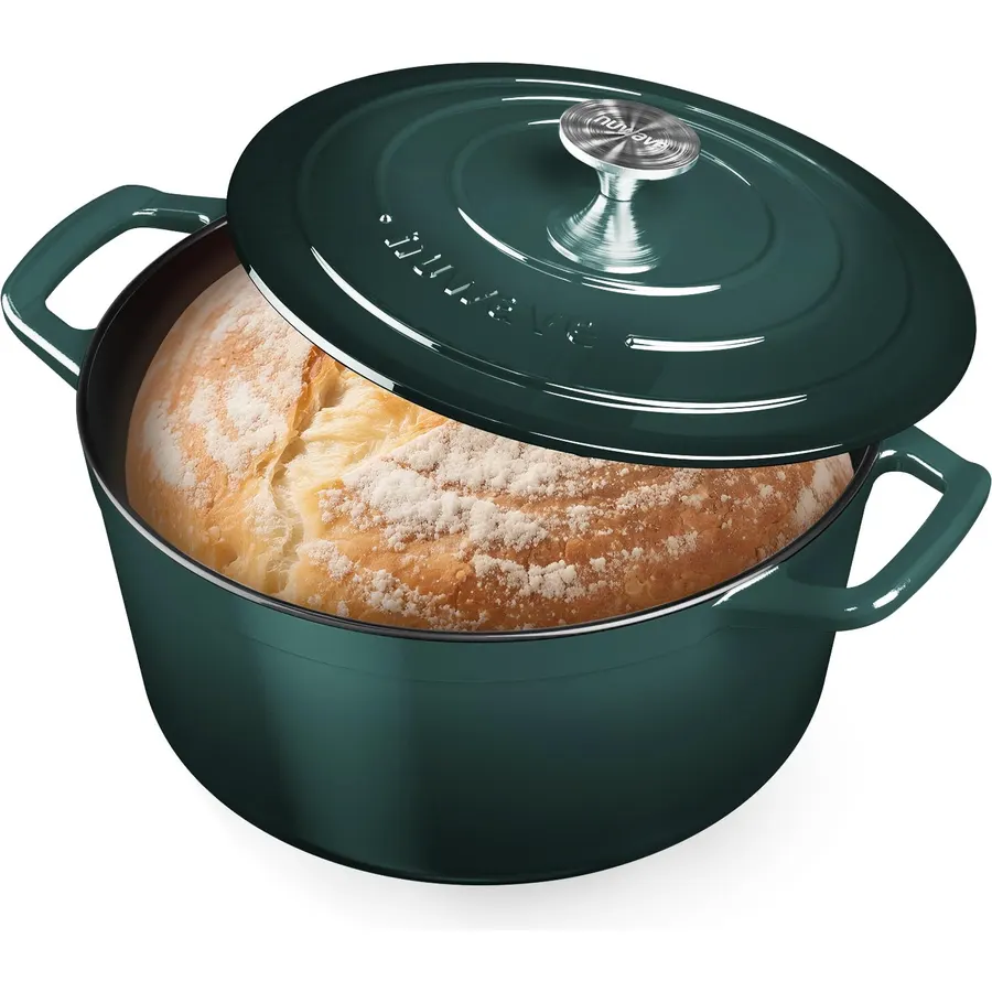 Nuwave 6 Qt PFAS-Free Enamel Cast Iron Dutch Oven Pot with Lid, Pine Forest
