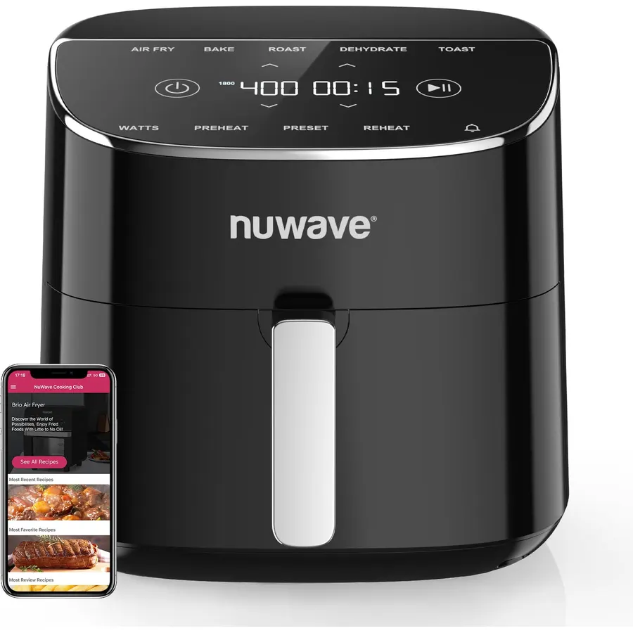 Nuwave Brio Plus 8 Qt Air Fryer, PFAS Free, New & Improved, 50-400°F in 5°F