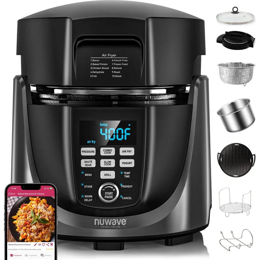 Nuwave Duet Electric Pressure Cooker & Air Fryer Combo w/Probe, 450-in-1
