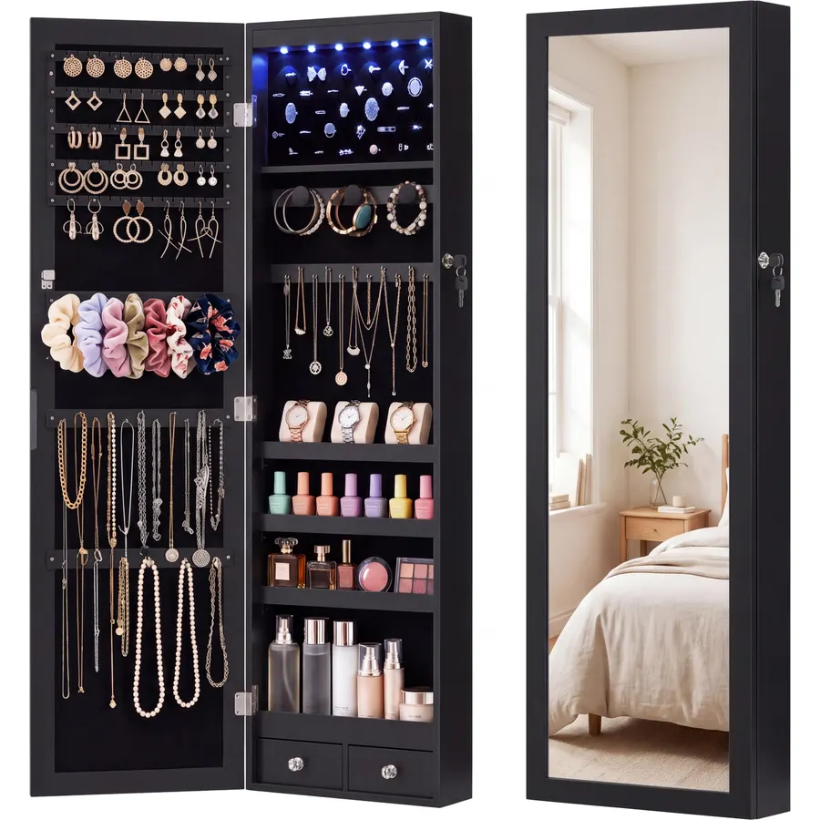 OLIXIS 6 LEDs Jewelry Armoire Cabinet with 47.2" Full Length Mirror