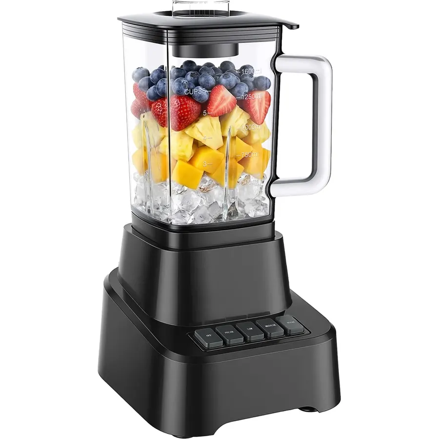 OLIXIS Professional Blender for Smoothies, Full-Size Kitchen Blender with 850 Peak Watts & 54oz Large Glass Pitcher, 4 Speeds with Pulse for Ice Crushing Frozen Fruits, Dishwasher Safe, Black