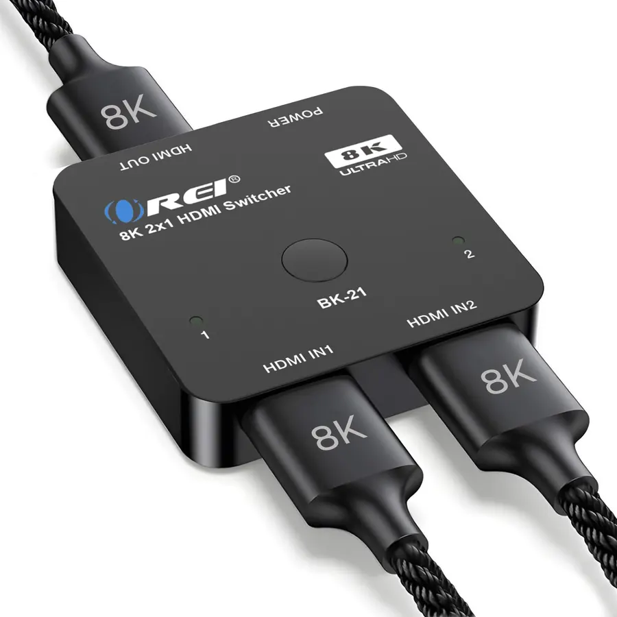 OREI 8K 2-Port HDMI 2.1 Switch, 8K@60Hz, 4K@120Hz, Auto and Manual Switch