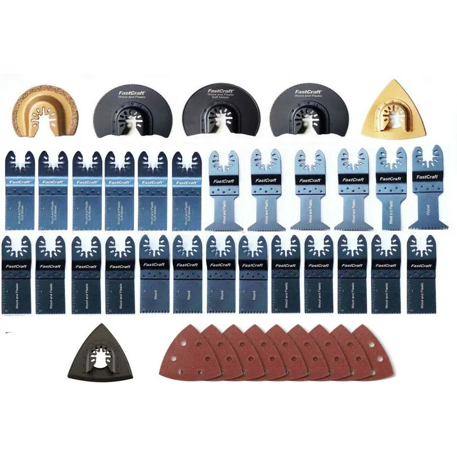 Oscillating Tool, Saw Blades, Sanders, FastCraft 40pc Wide Assortment of Bi Metal Saw Blades & Sanders All Industrial & PRO Grade -Power Multi Tool Sold Separately- Bulk Pack [No Box]