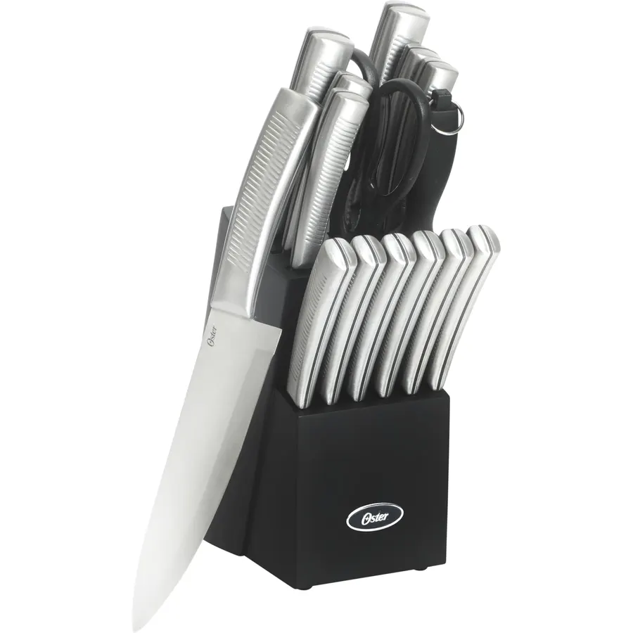 Oster Eddington 16 Piece Stainless Steel Kitchen Knife Block Set With Textured Good Grip Handles