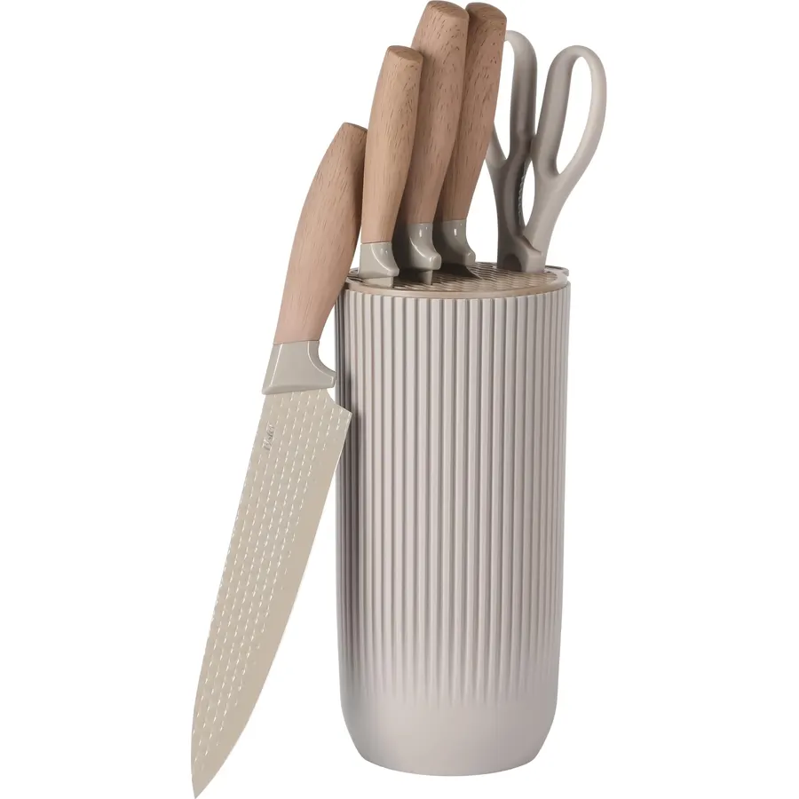 Oster Gunderson 6-Piece Kitchen Knife Block Set, Stainless Steel Kitchen Knife Set With Sharp Blades and Wooden Block