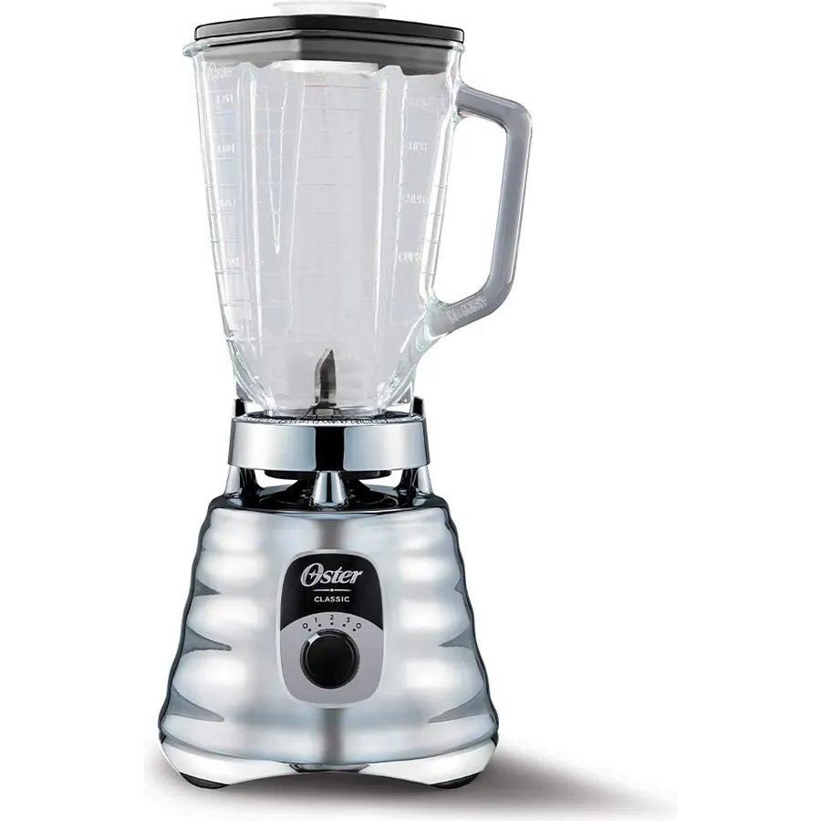 Oster Original 3 Speed Chrome Blender, 6 Times more Durable Motor, 10 Times Stronger, 5 Cup Glass Jar